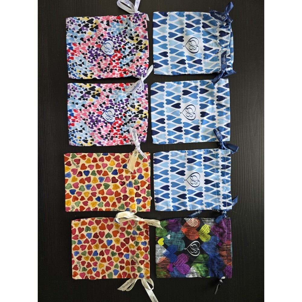 Brighton Drawstring Fabric Jewelry Dust Bag Hearts 4.5”x6” Lot Of 8